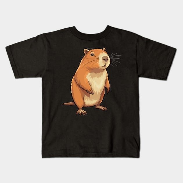 Curious Cute Capybara Kids T-Shirt by VirtualArtGuy